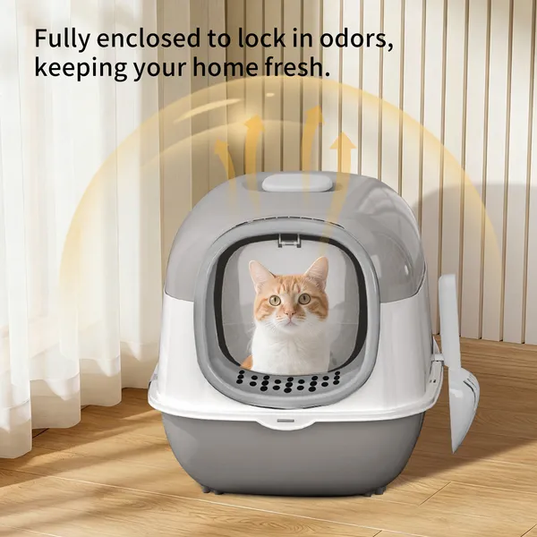 Modern Enclosed Cat Litter Box With Built-In Scoop Storage, Lightweight, Fits... 4