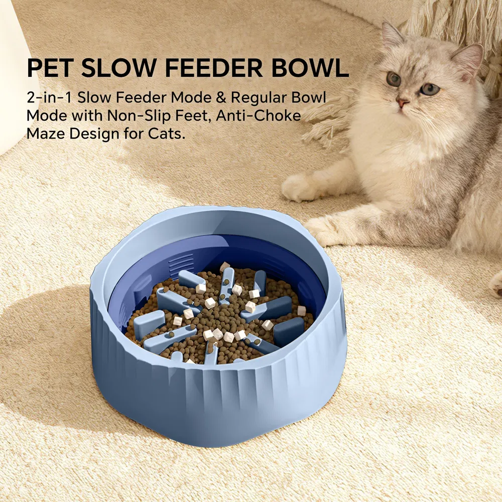 2-in-1 Dual Mode Large Plastic Cat Slow Feeder Bowl, Switchable Fast&Slow Feed 8