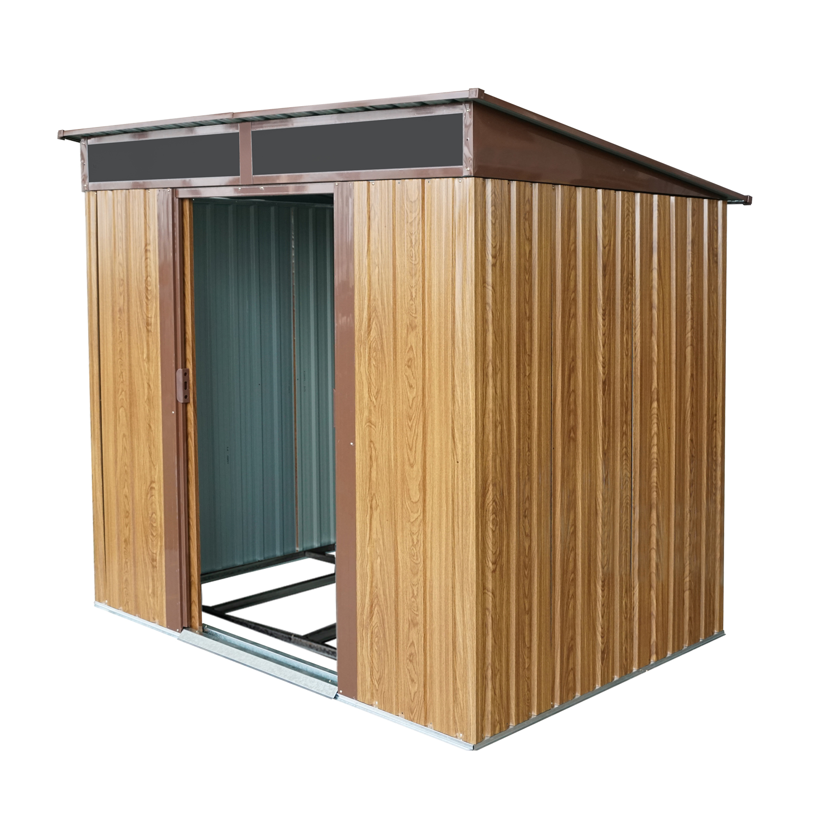 6ft X 5ft Outdoor Metal Storage With Transparent Plate And Foundation For Backyard Garden Patio --Coffee