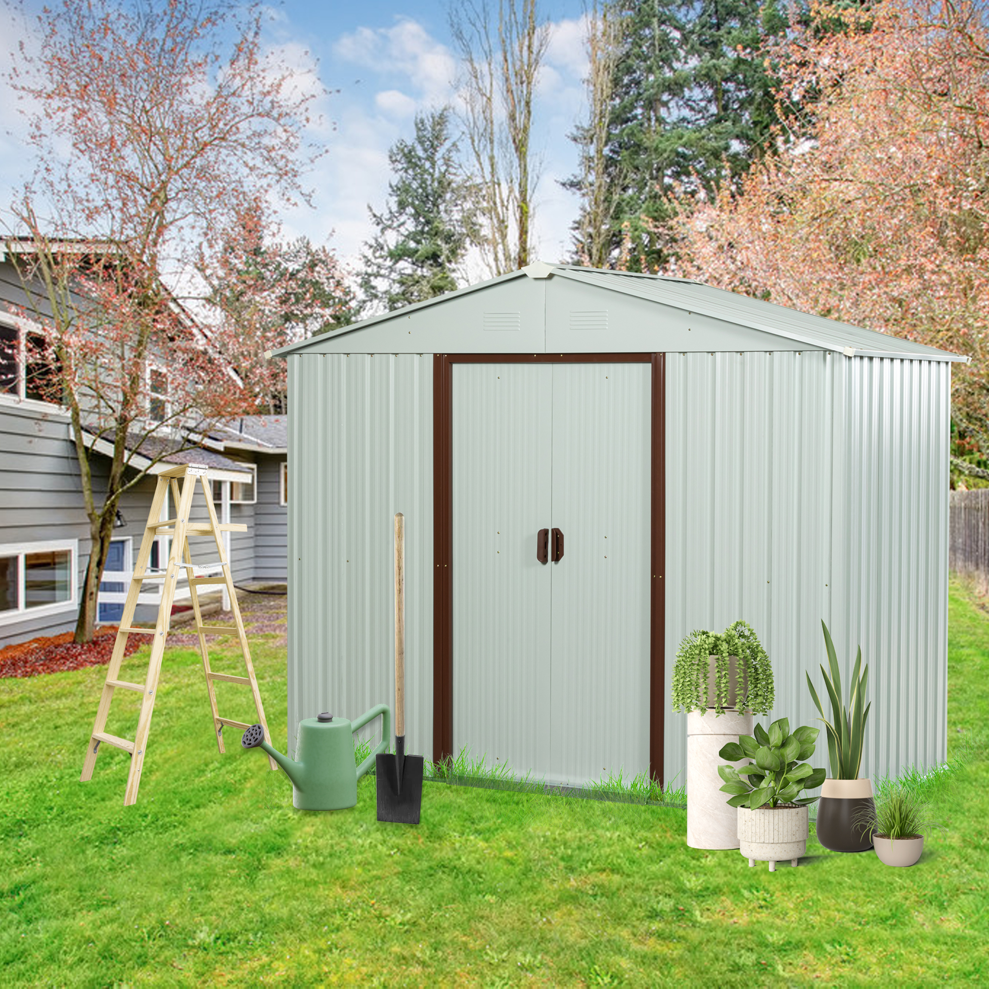 8ft X 4ft Outdoor Metal Storage Shed With Metal Foundation White - Image 1