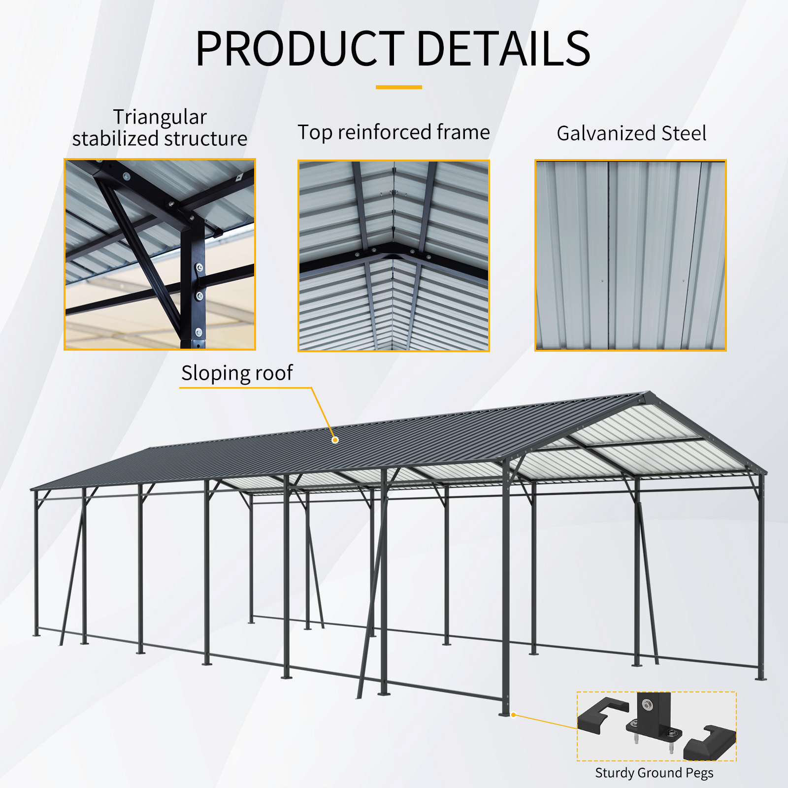 12x32 FT Carport, Heavy Duty Carport With Galvanized Steel Roof And Frame, Metal Carport Large Garage With 4 Fixed Inclined Square Tube Supports