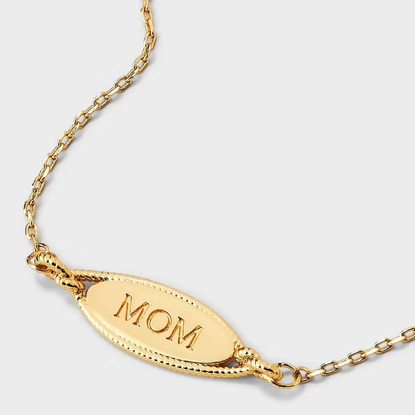 14k Gold Dipped "Mom" Oval Adjustable Bracelet - Gold 2