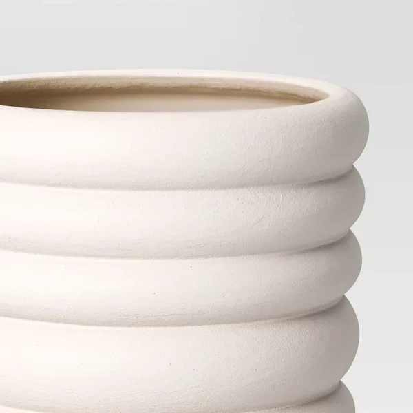 Banded Stoneware Indoor Outdoor Planter Pot White 8.125"x8.125"x8" 4