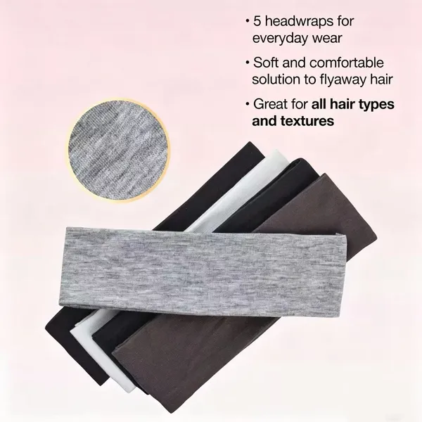 No Damage Stretch Fabric Headbands - Black/White/Grays - All Hair - 5pcs: Hair... 2