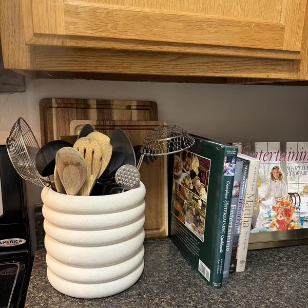 Banded Stoneware Indoor Outdoor Planter Pot White 8.125"x8.125"x8" 5