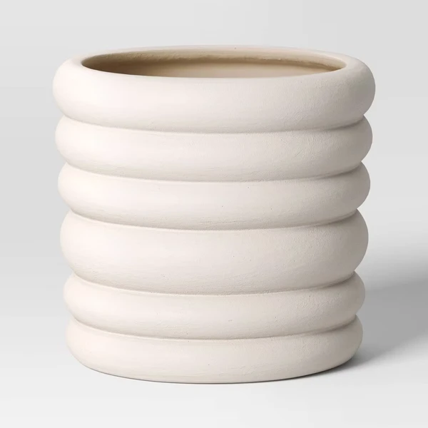 Banded Stoneware Indoor Outdoor Planter Pot White 8.125"x8.125"x8"