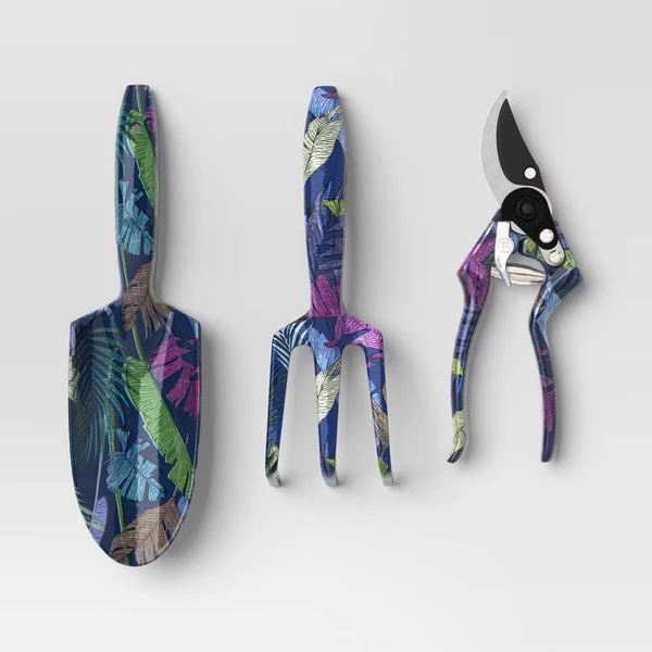 3-Piece Gardening Tool Set – Dark Palm Banana Tropical Blue – Includes Spade...