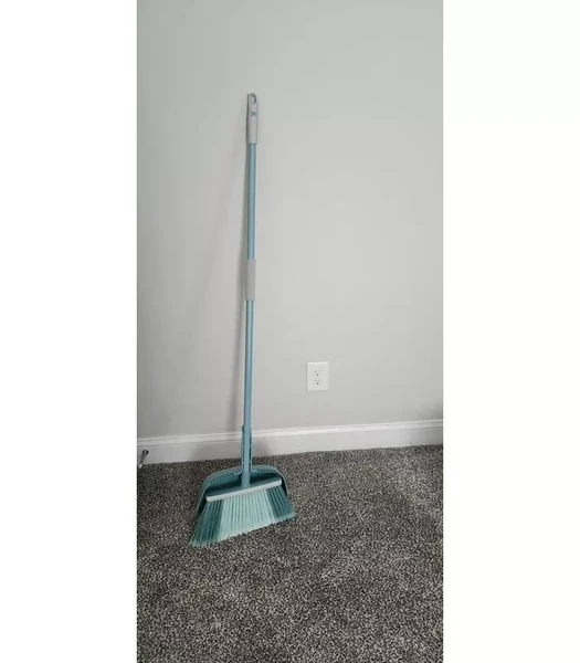 Angle Floor Broom With Clip-on Dust Pan Set: Steel Handle, Soft Grip, Hanging... 4