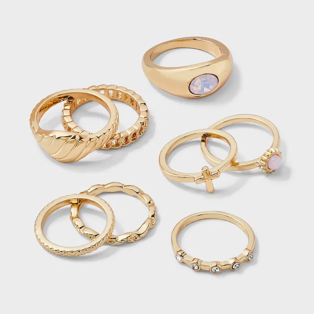 Cross And Sun 8pc Ring Set - Gold 4