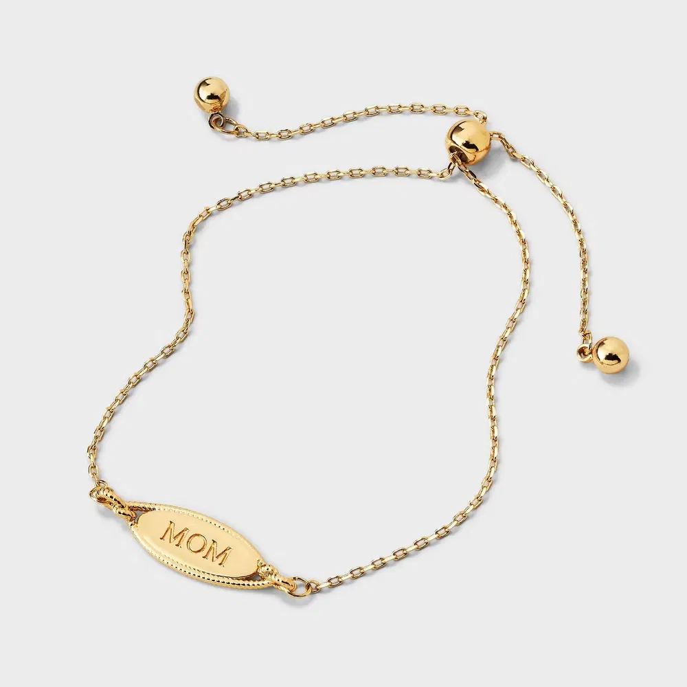 14k Gold Dipped "Mom" Oval Adjustable Bracelet - Gold 5