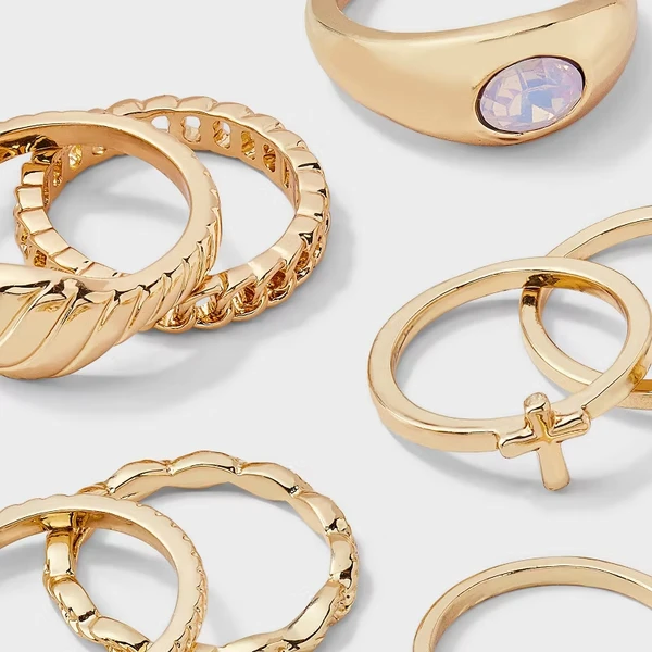 Cross And Sun 8pc Ring Set - Gold 2