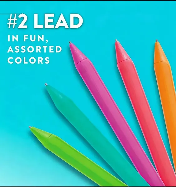 5pk #2 Mechanical Pencils With Eraser And Refill 1.3mm Assorted Colors: School... 2