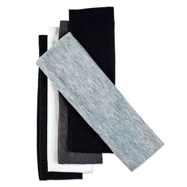 No Damage Stretch Fabric Headbands - Black/White/Grays - All Hair - 5pcs: Hair... 3