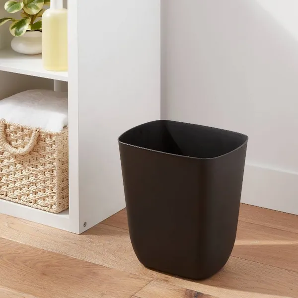 3gal Open Vanity Waste Basket Black: Compact Matte Plastic Indoor Trash Can...