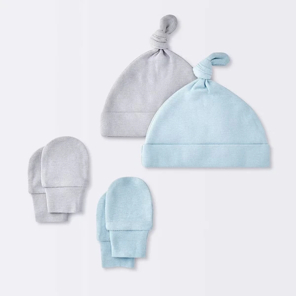 Baby Boys' Hat And Mitten Combo Bonnets - Blue 0-3M - 100% Cotton...