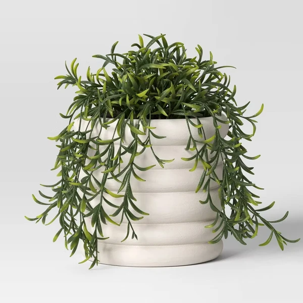 Banded Stoneware Indoor Outdoor Planter Pot White 8.125"x8.125"x8" 3