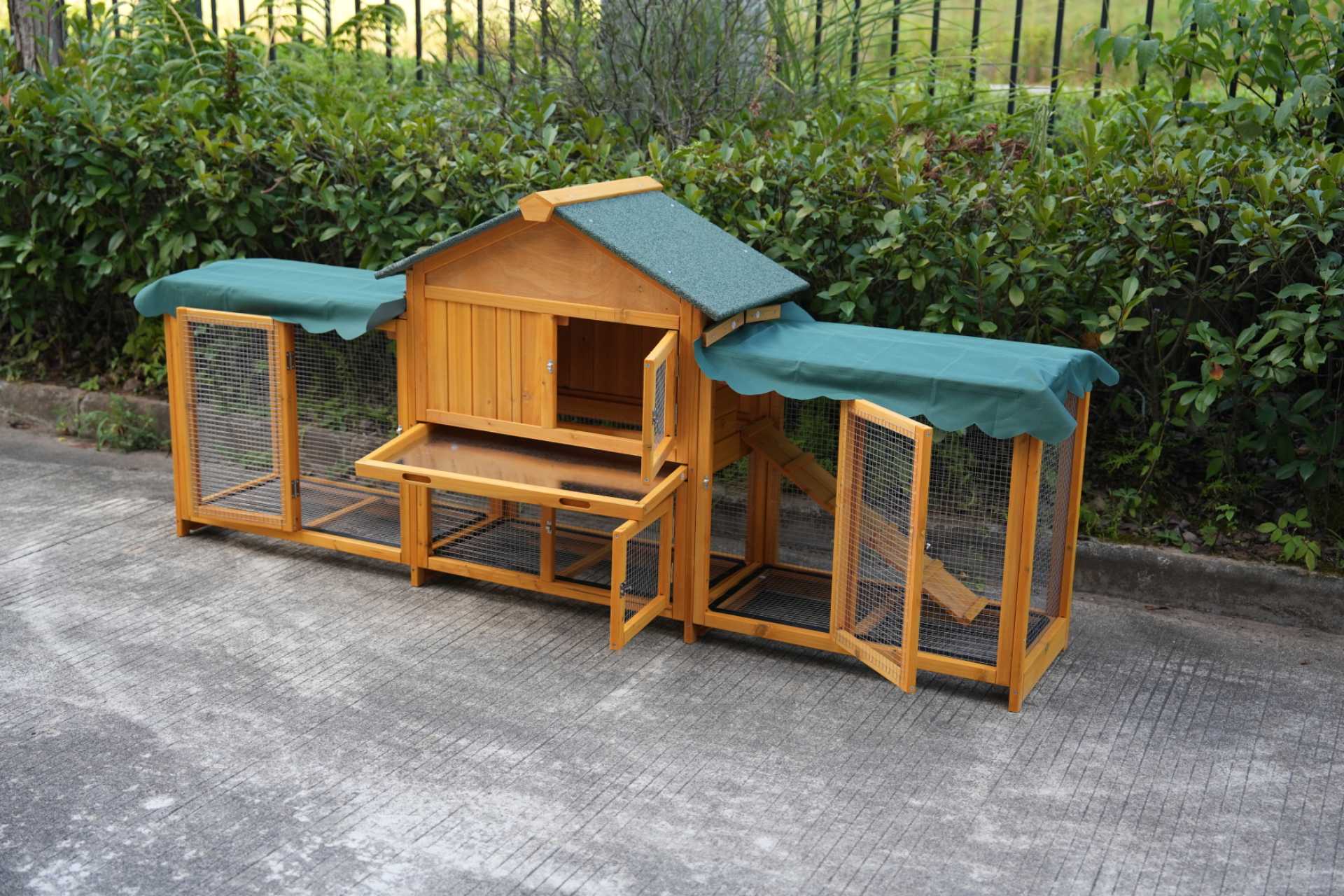 82inches Extra Large Wood Rabbit Hutch Outdoor Easy To Assemble And Stable Bunny Cage Indoor With Cleaning Tray & Waterproof Roof For Small And Medium Bun,Removable Waterproof And Sun Protection Cover detail photo 5