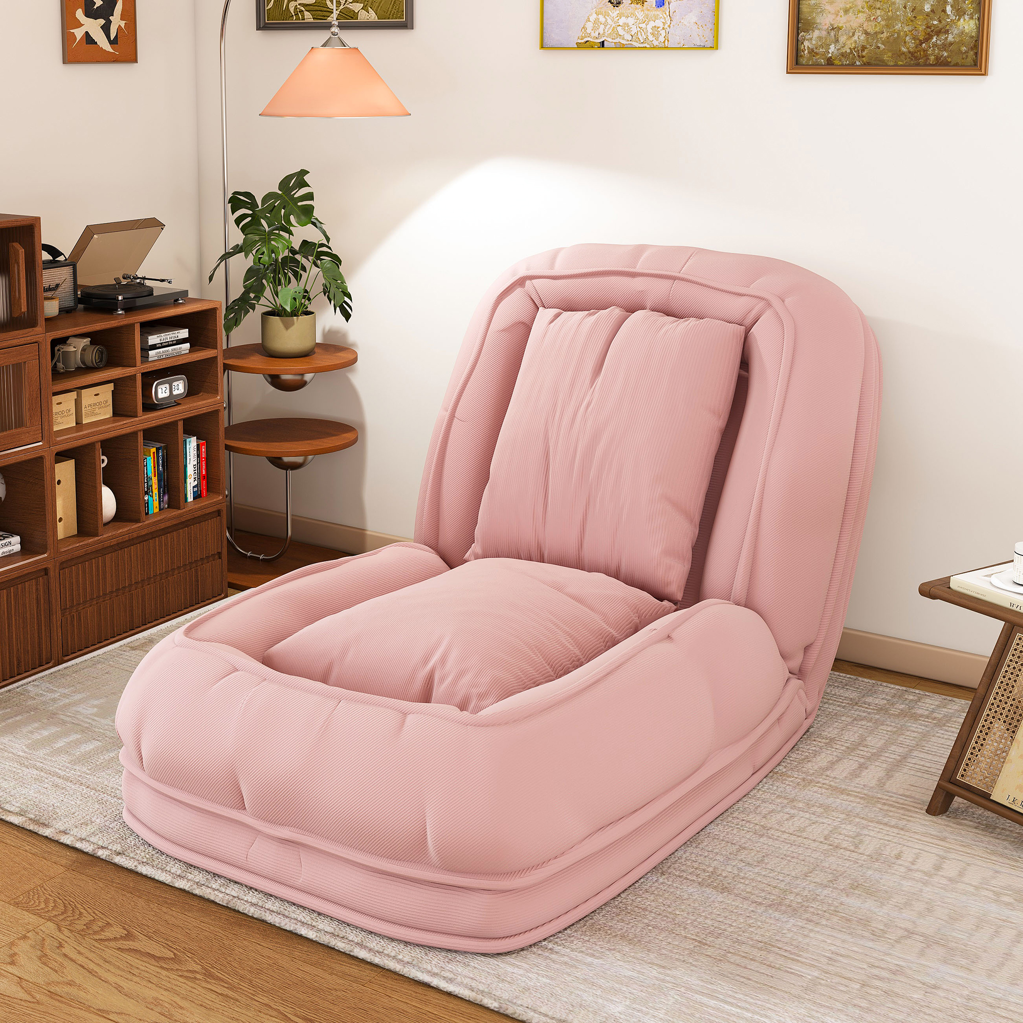 Upholstered Human Dog Bed For Adults And Pets, Foldable Lazy Sofa Bed With 5 Adjustable Position, Includes 2 Soft Pillows For Bedroom, Living Room, Reading Corner Pink