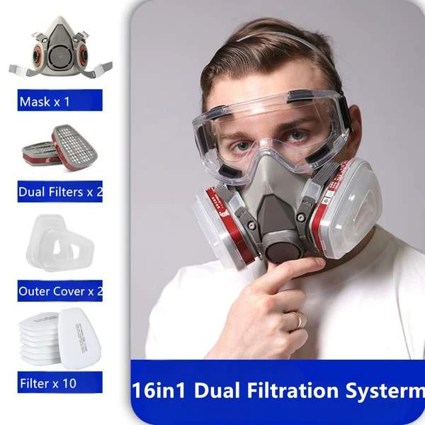 Gesicht Maske Atemschutz Mit Brillen Für Industrie Streichen Spritzen Schweißen