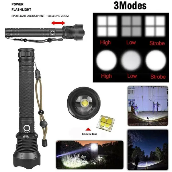 Super Hell 9500000Lumen Taktische Taschenlampe LED XHP90 Militär Wiederaufladbar