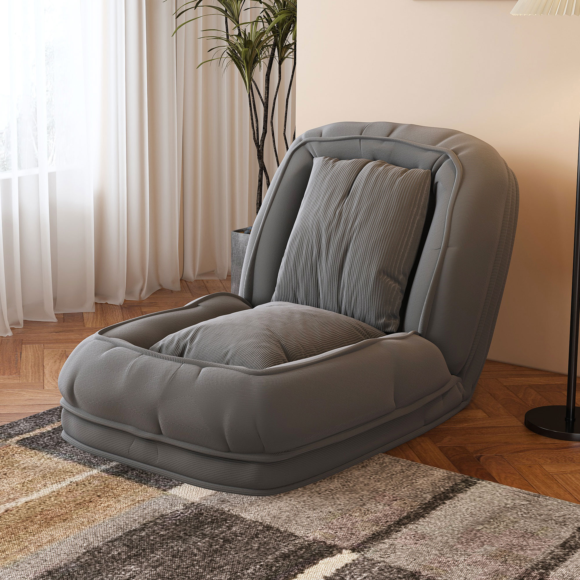 Upholstered  Human Dog Bed For Adults And Pets, Foldable Lazy Sofa Bed With 5 Adjustable Position, Includes 2 Soft Pillows For Bedroom, Living Room, Reading Corner Grey