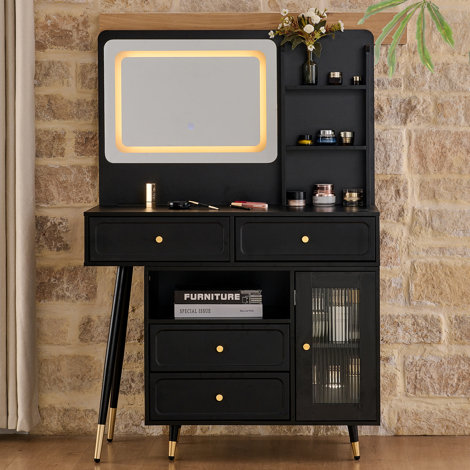 Modern Makeup Vanity Desk With Mirror And Lights view 4