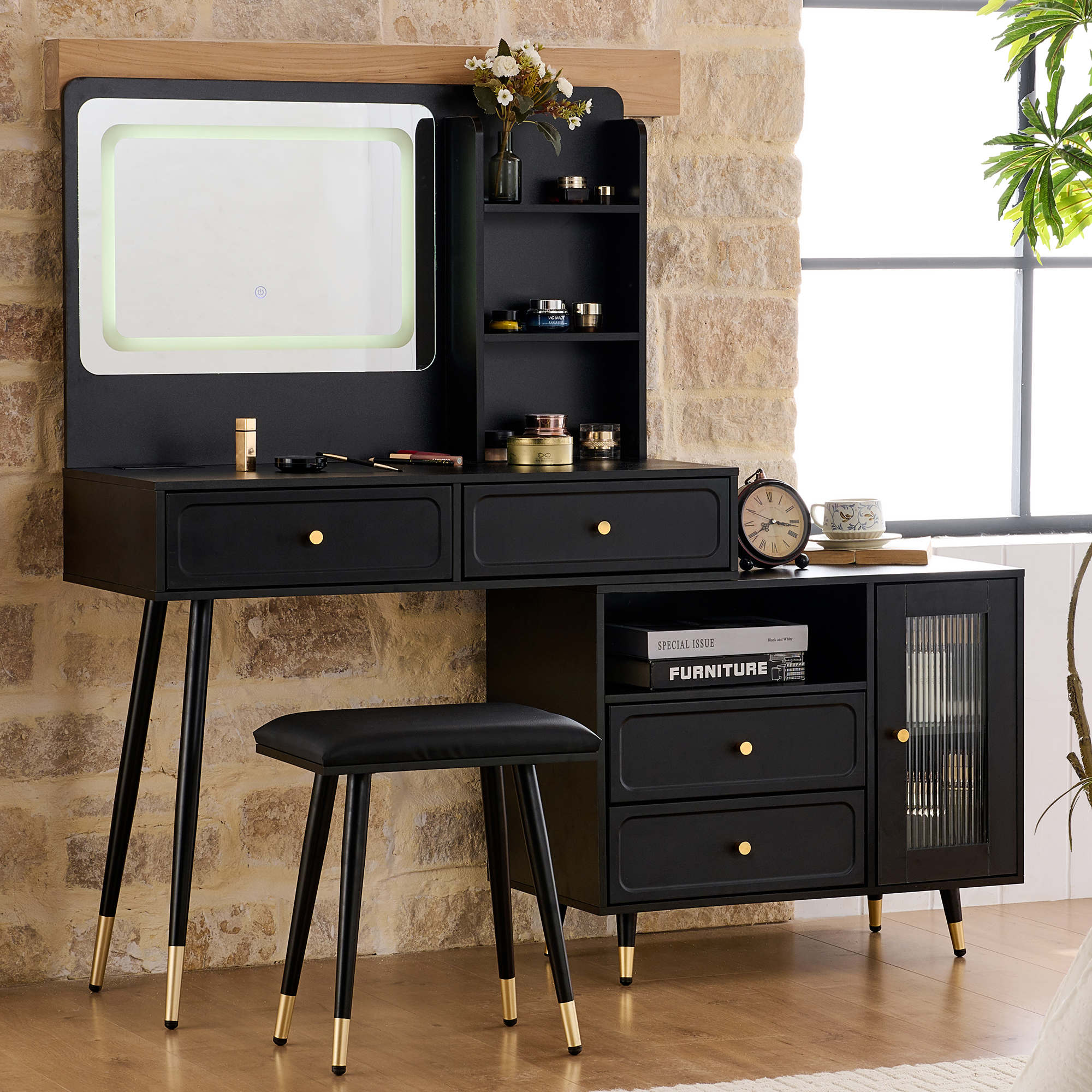Modern Makeup Vanity Desk With Mirror And Lights view 2