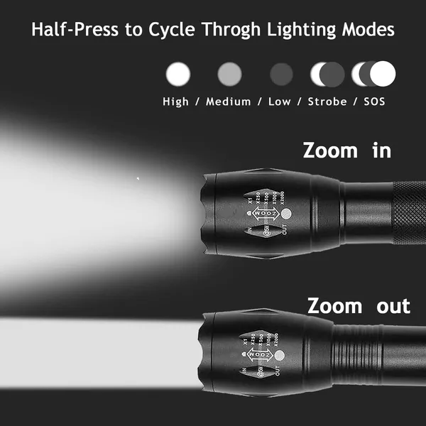 2x Extrem Hell Taschenlampe Zoom USB Mit Akku Aufladbar LED