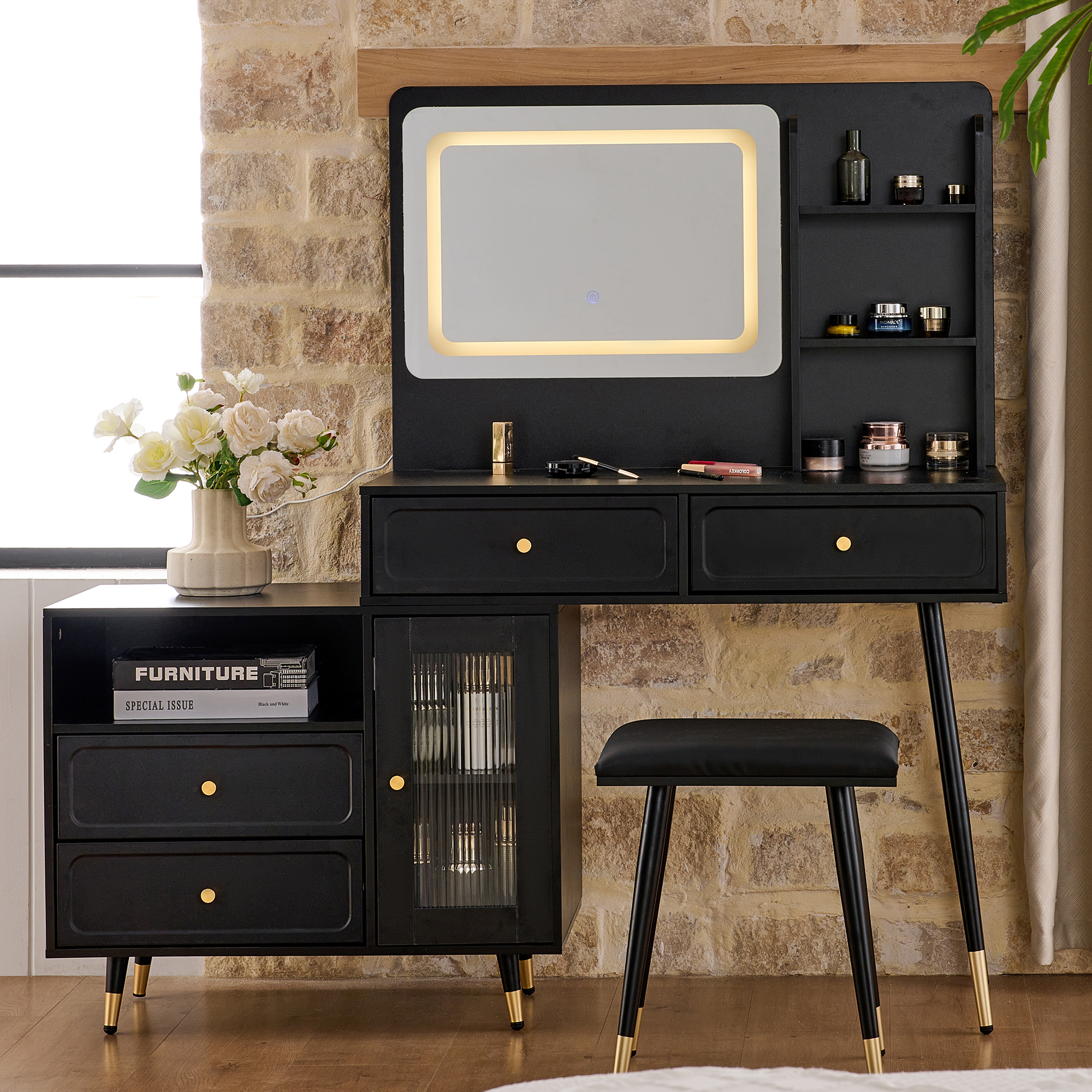 Modern Makeup Vanity Desk With Mirror And Lights