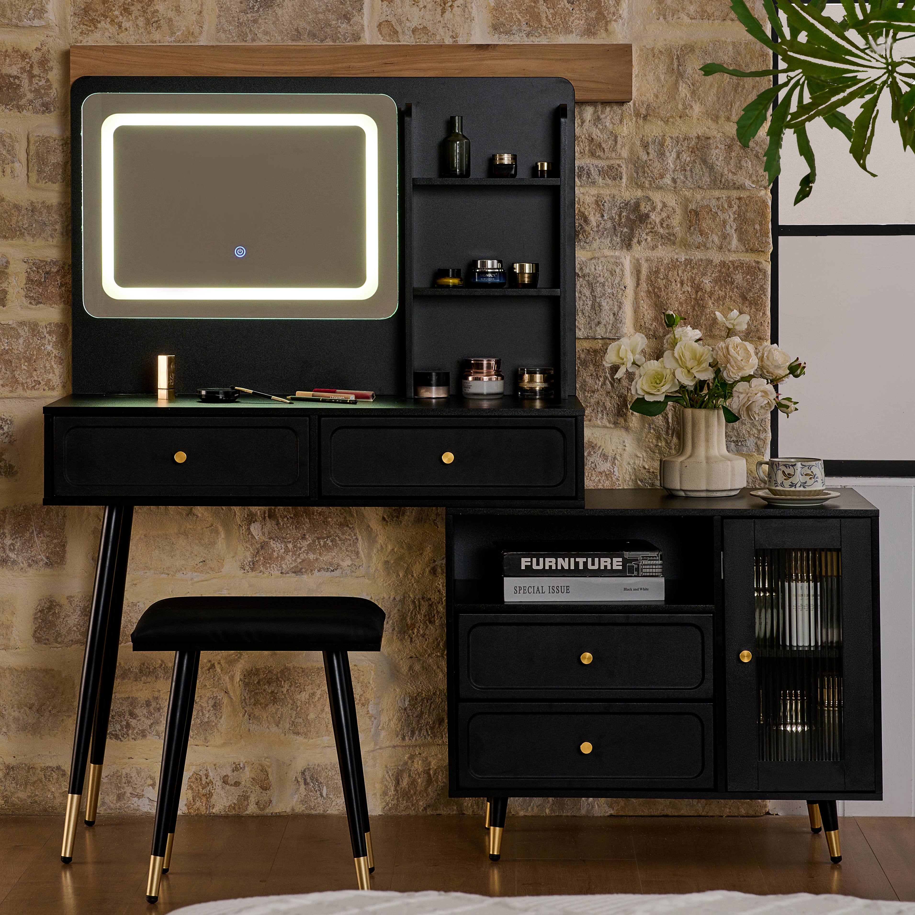 Modern Makeup Vanity Desk With Mirror And Lights view 5
