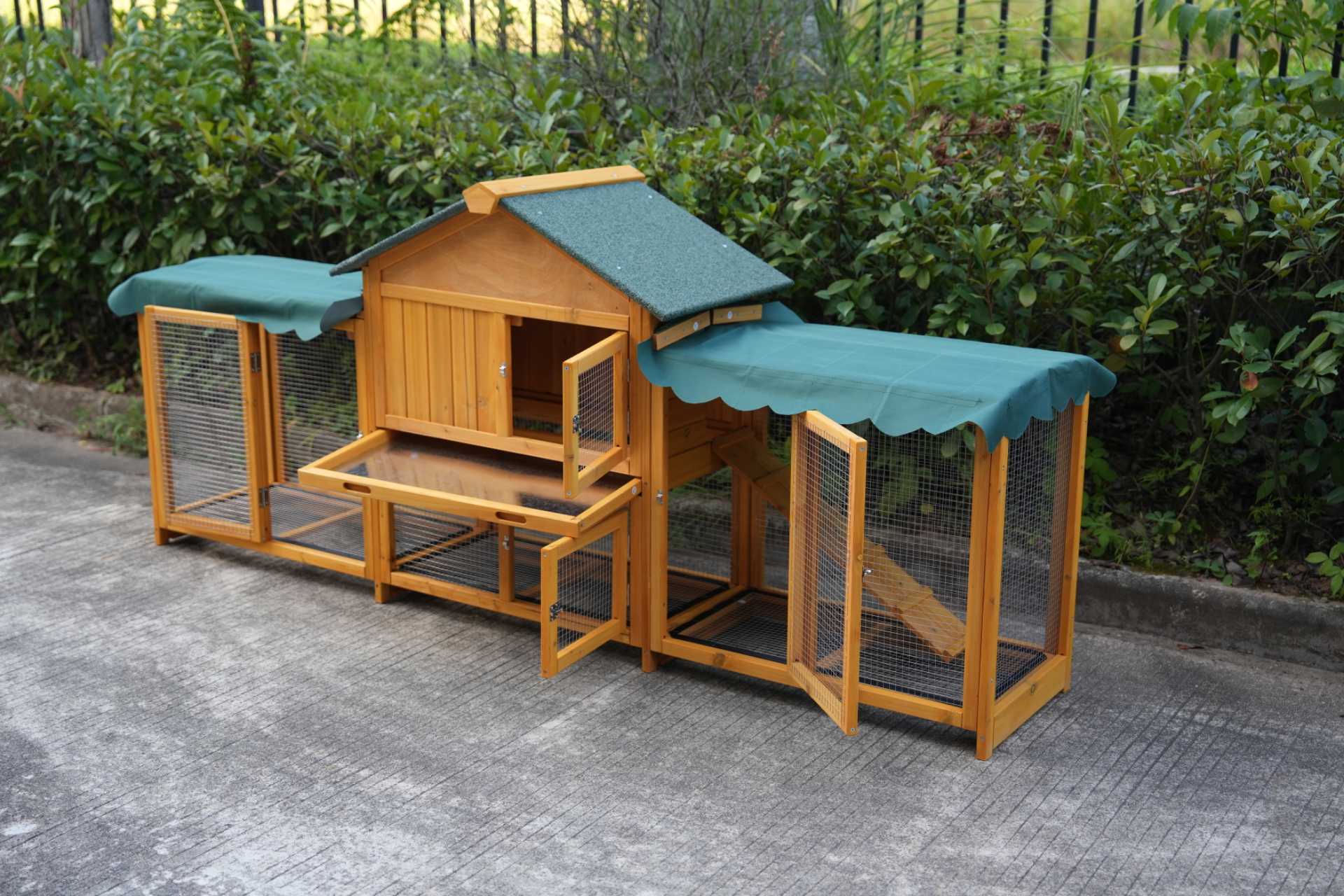 82inches Extra Large Wood Rabbit Hutch Outdoor Easy To Assemble And Stable Bunny Cage Indoor With Cleaning Tray & Waterproof Roof For Small And Medium Bun,Removable Waterproof And Sun Protection Cover detail photo 2