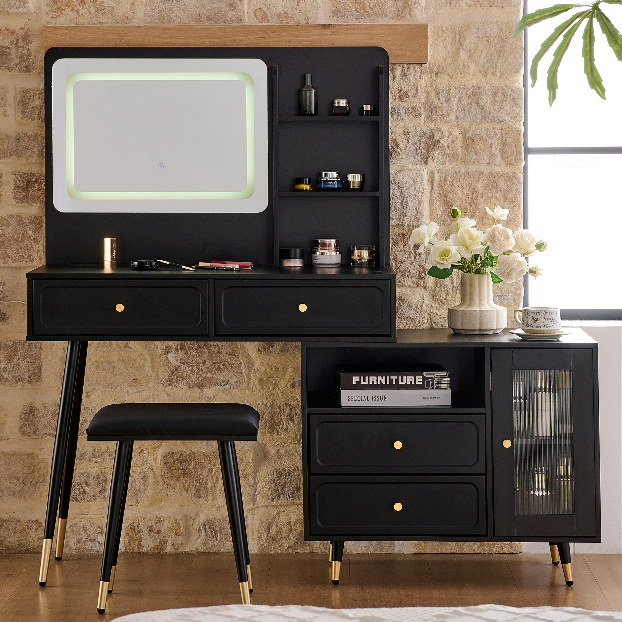 Modern Makeup Vanity Desk With Mirror And Lights