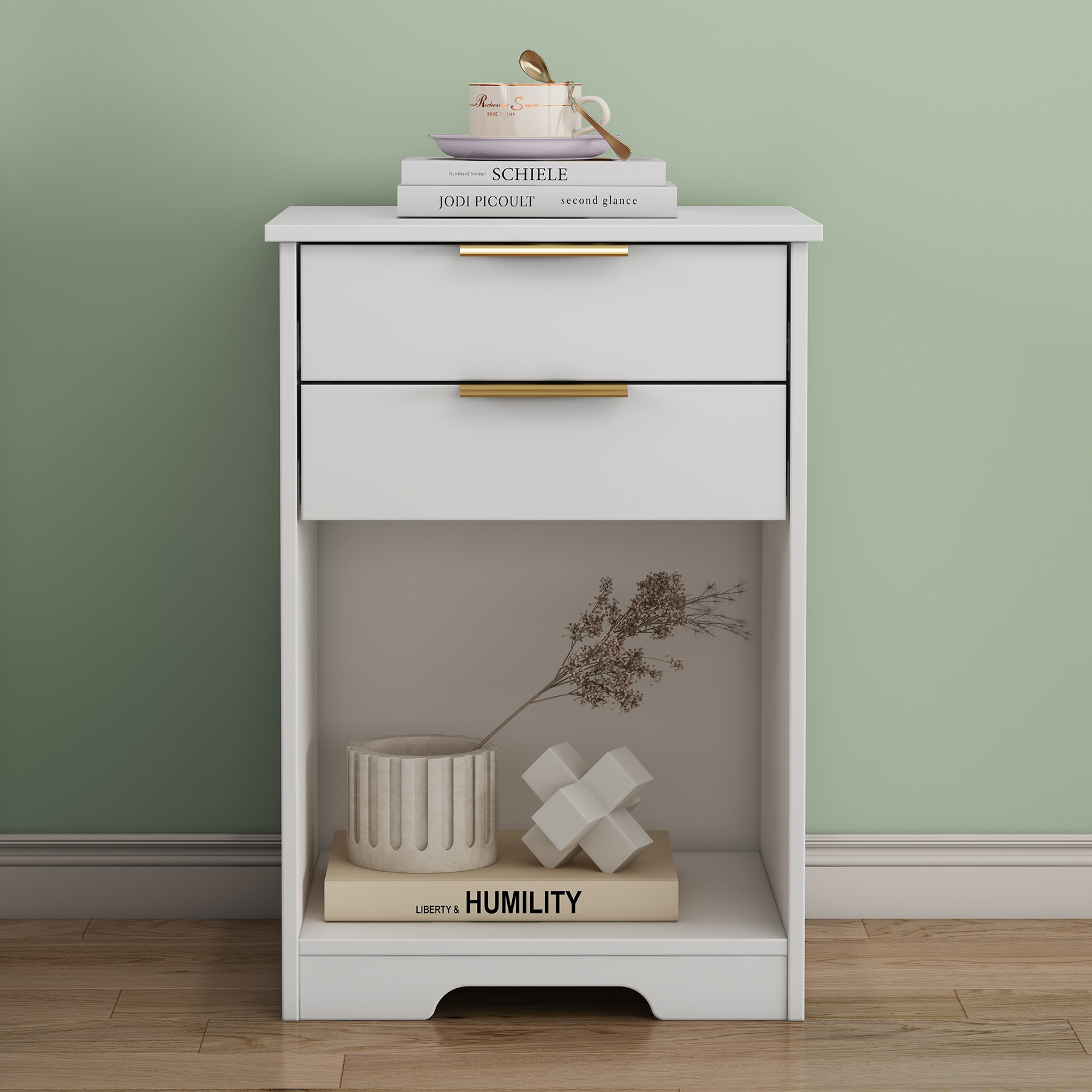 White Nightstand with 2 Drawers, picture 3 of 4