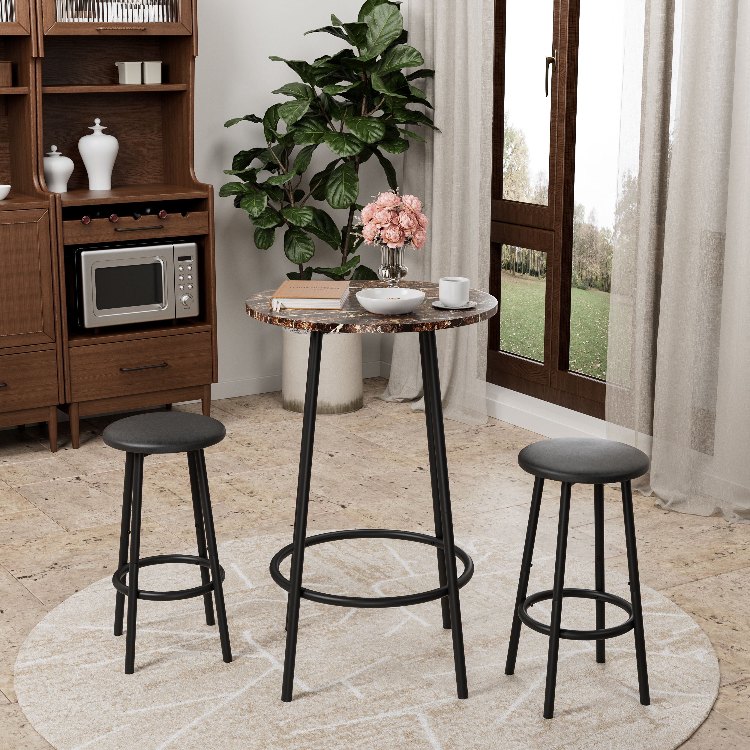 3-Piece Bar Table Set With 2 Bar Stools Modern Pub Table_voghion.com