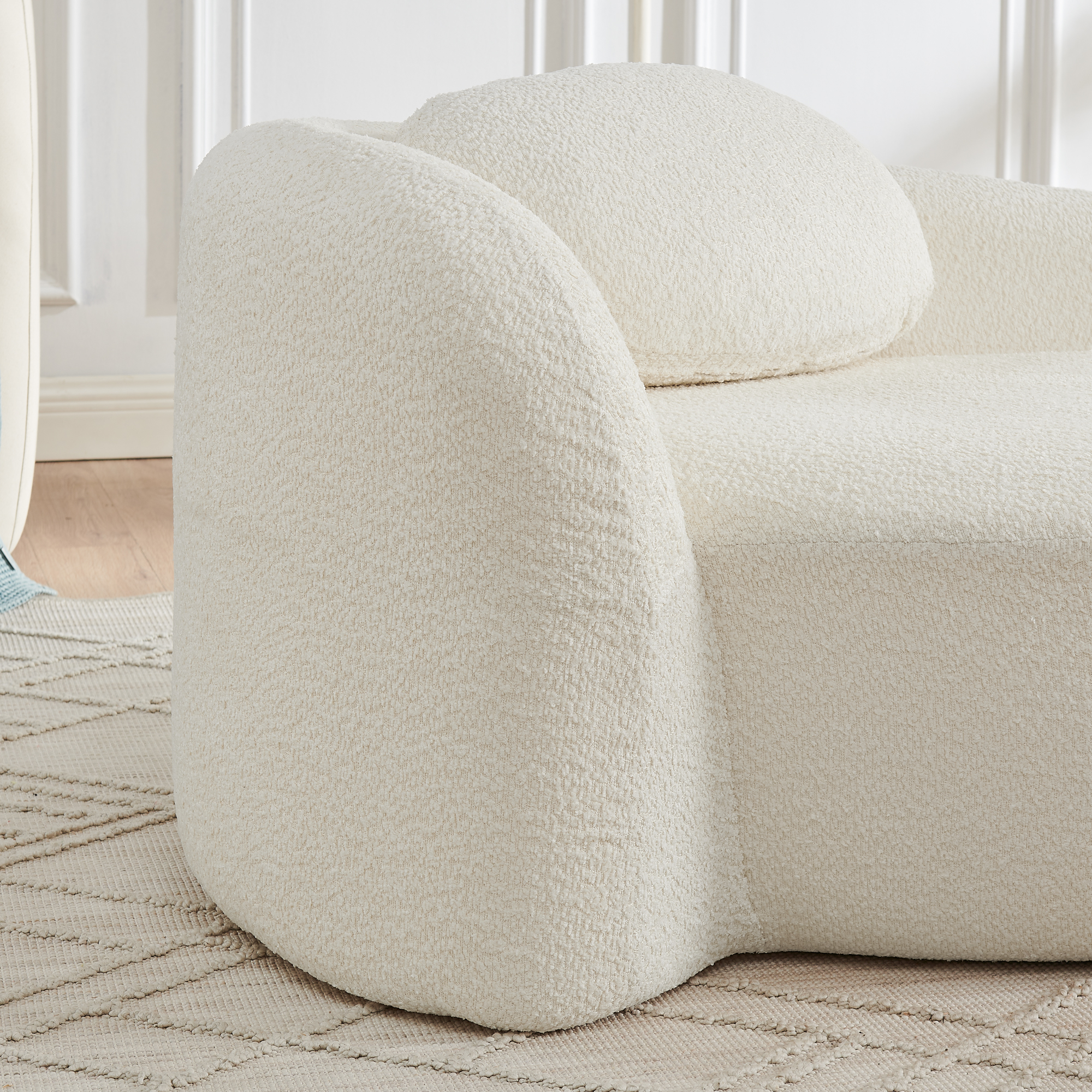 Modern Oval Single Lazy Sofa Chair With Integrated Backrest, Side Armrest And Pillow, Compact Space-Saving Lounge Chair For Living Room Bedroom-Beige