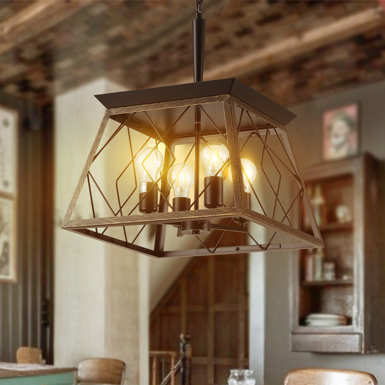 Farmhouse Chandelier 4-Light Vintage Antique Chandeliers Light Fixture For Kitchen Dining Room Living Room Golden BlackNo BulbsNEW