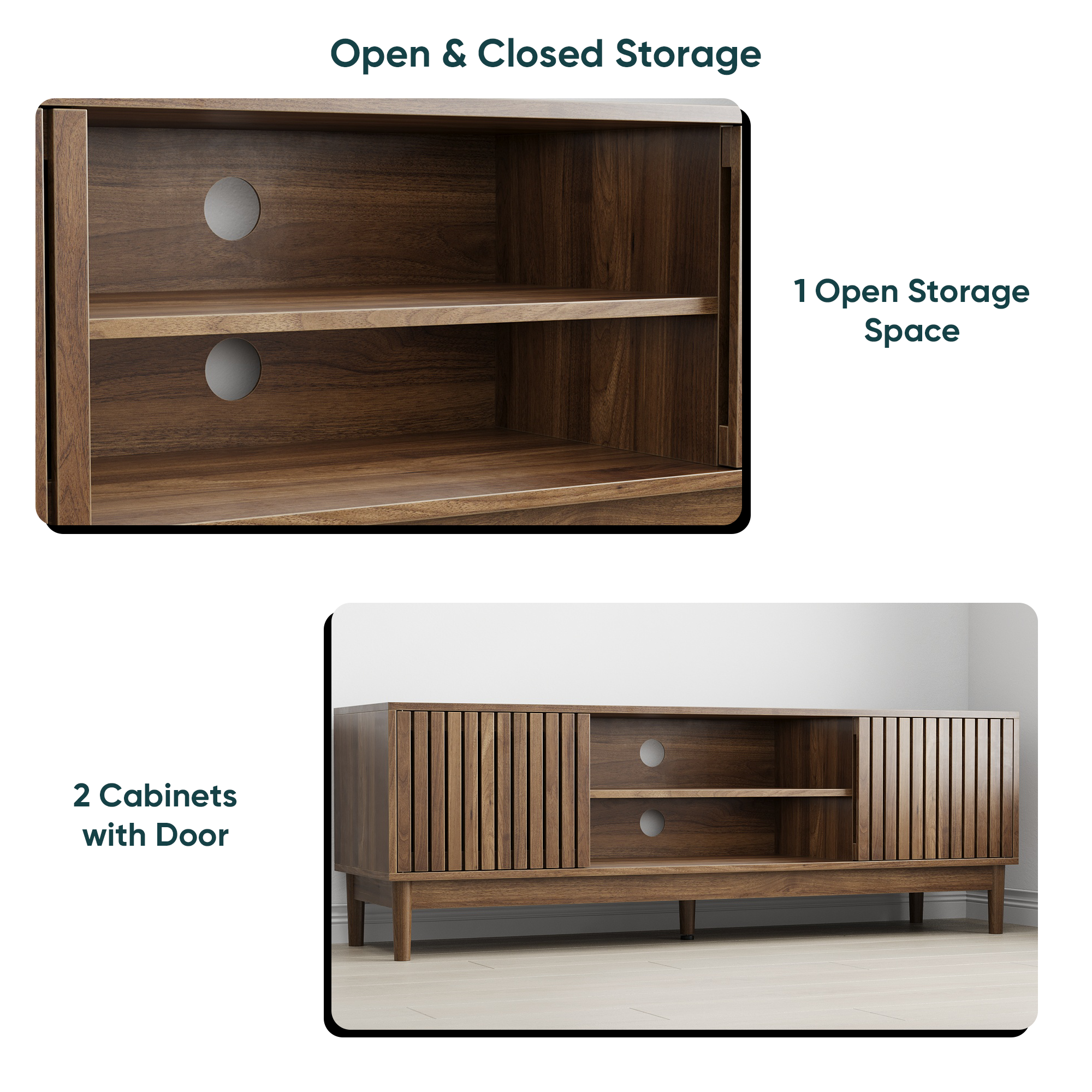 55-inch TV Stand, Mid-century Modern Style TV Stand Suitable For 55 65-inch TVs, Entertainment Center With Storage Space, Media Console For Living Room And Bedroom, Walnut Wood Color