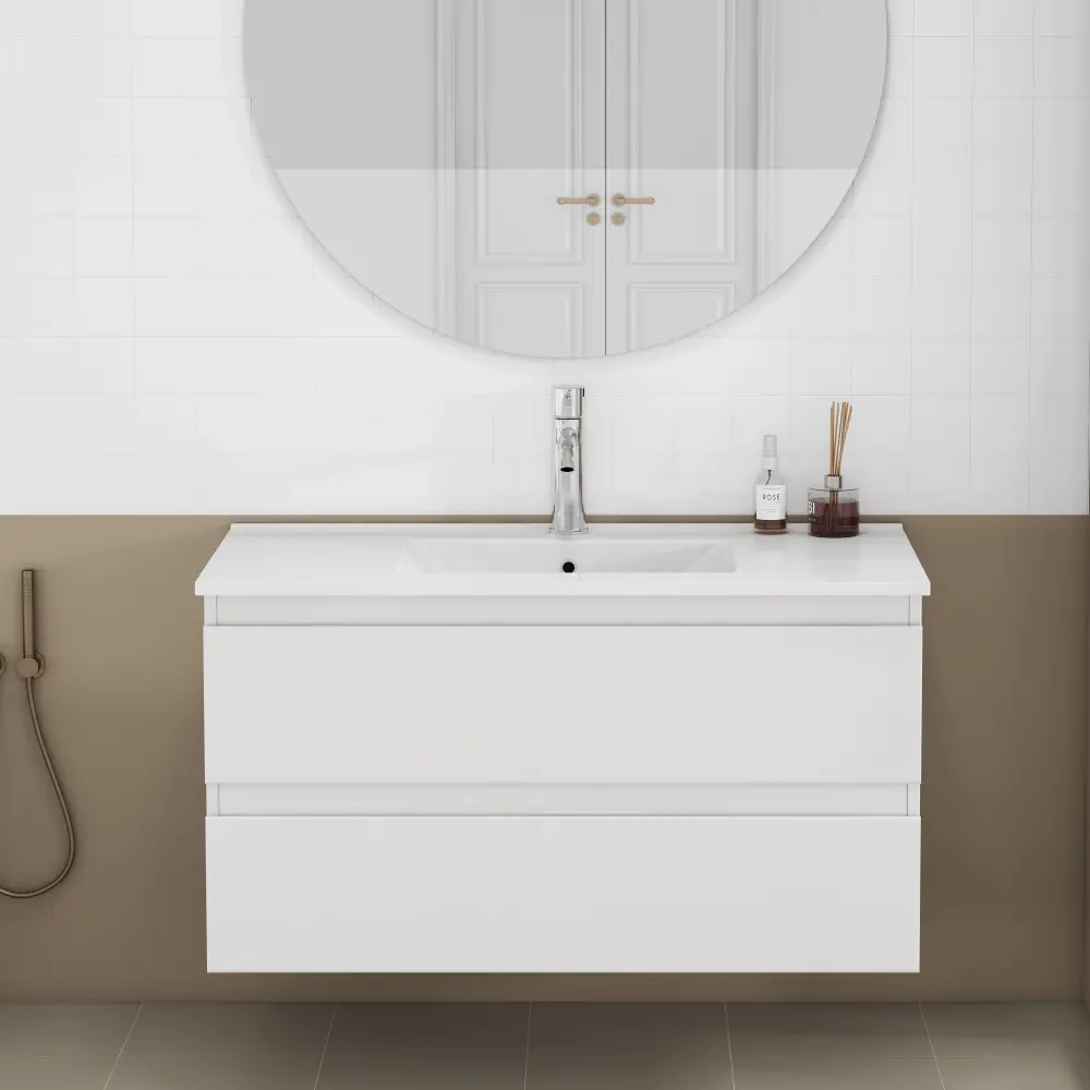 36-inch Bathroom Vanity With Sink Combo,Cabinet With 2 Big Drawers,Soft Close System,2 Big Drawers,Handle-Free Design,Easy Assemble,Glossy White
