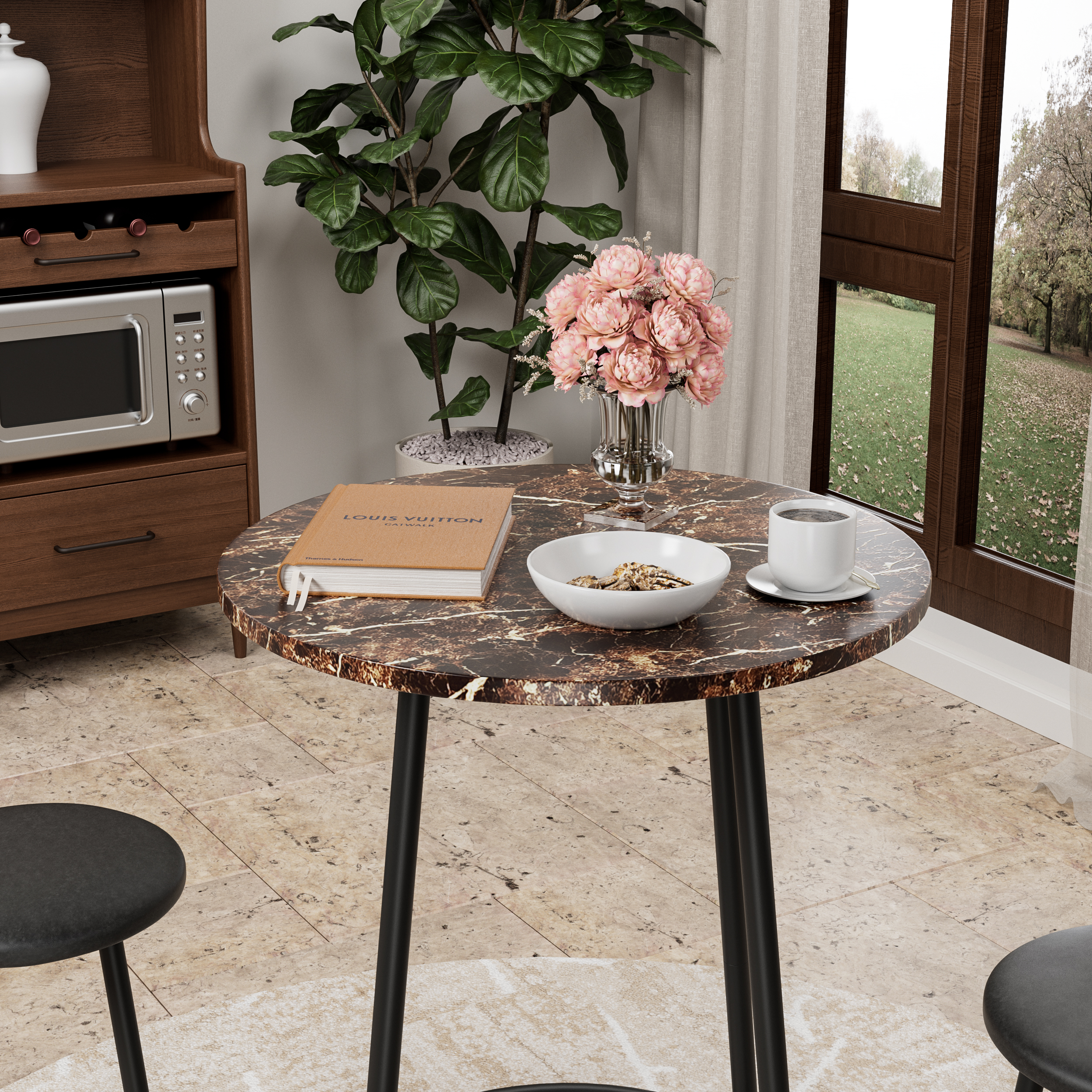 3-Piece Bar Table Set With 2 Bar Stools Modern Pub Table_voghion.com