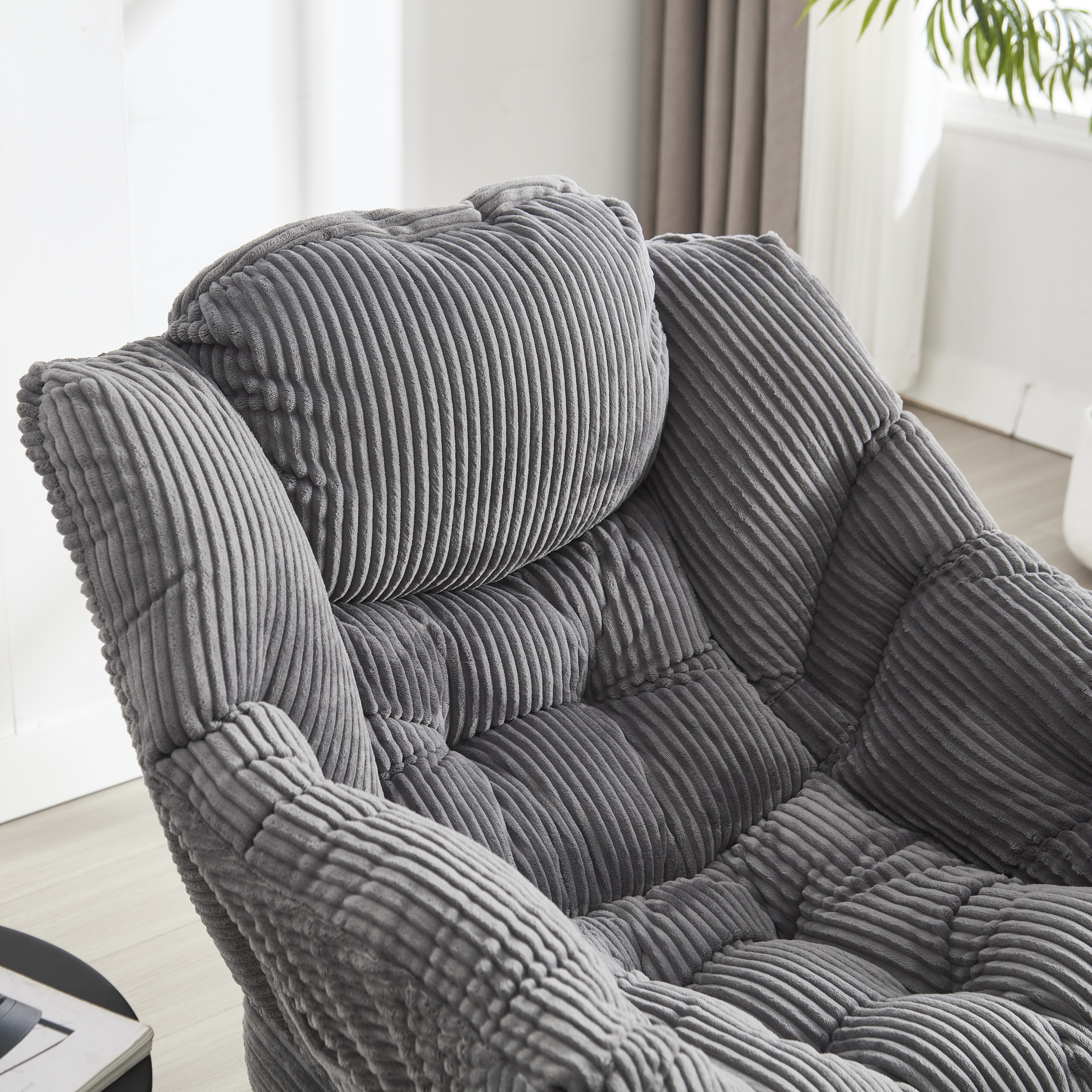 Lazy Chair With Ottoman, Modern Lounge Accent Chair With Armrests And A Side Pocket, Leisure Upholstered Sofa Chair Reading Chair With Footrest For Small Space, Corner Chair-Grey