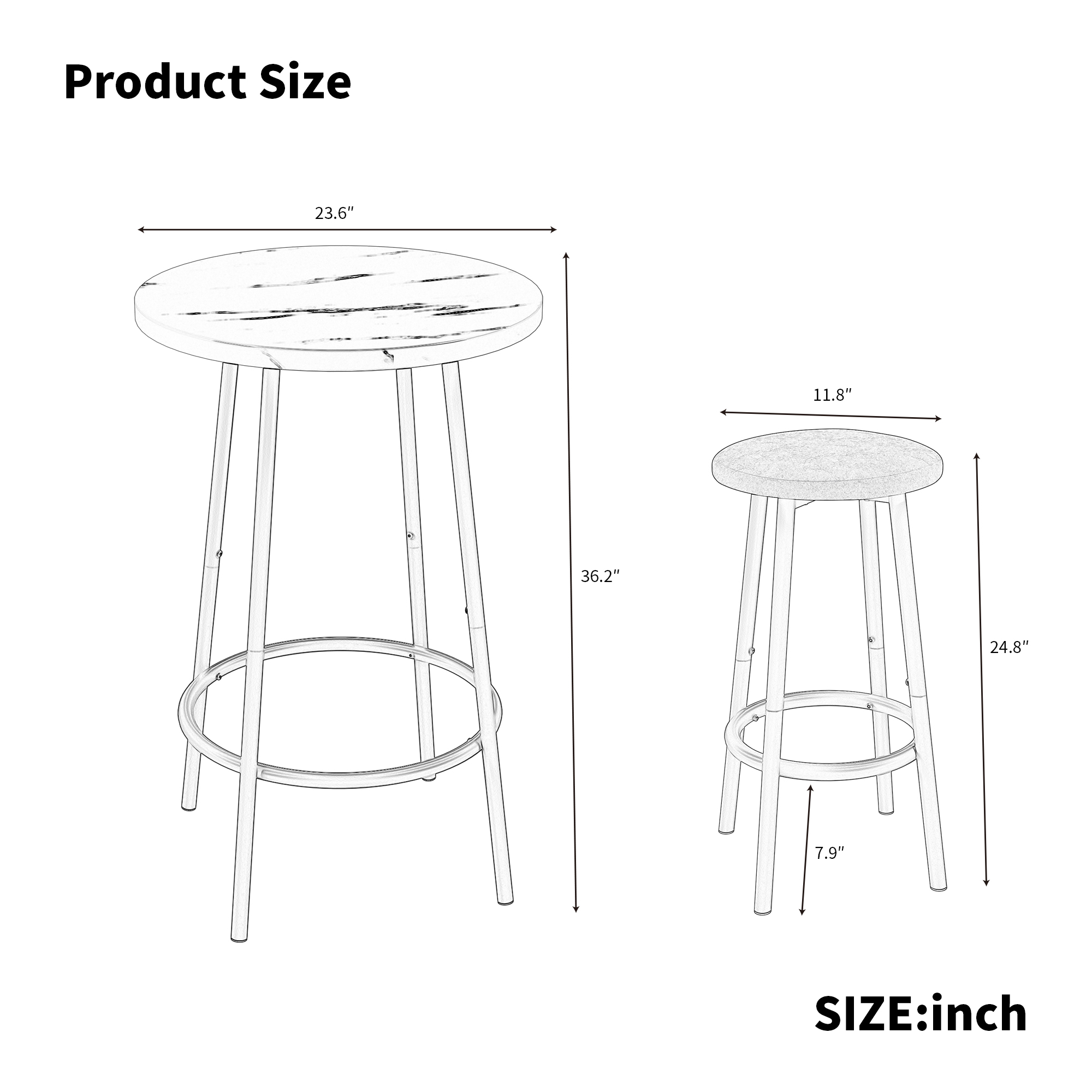 3-Piece Bar Table Set With 2 Bar Stools Modern Pub Table_voghion.com