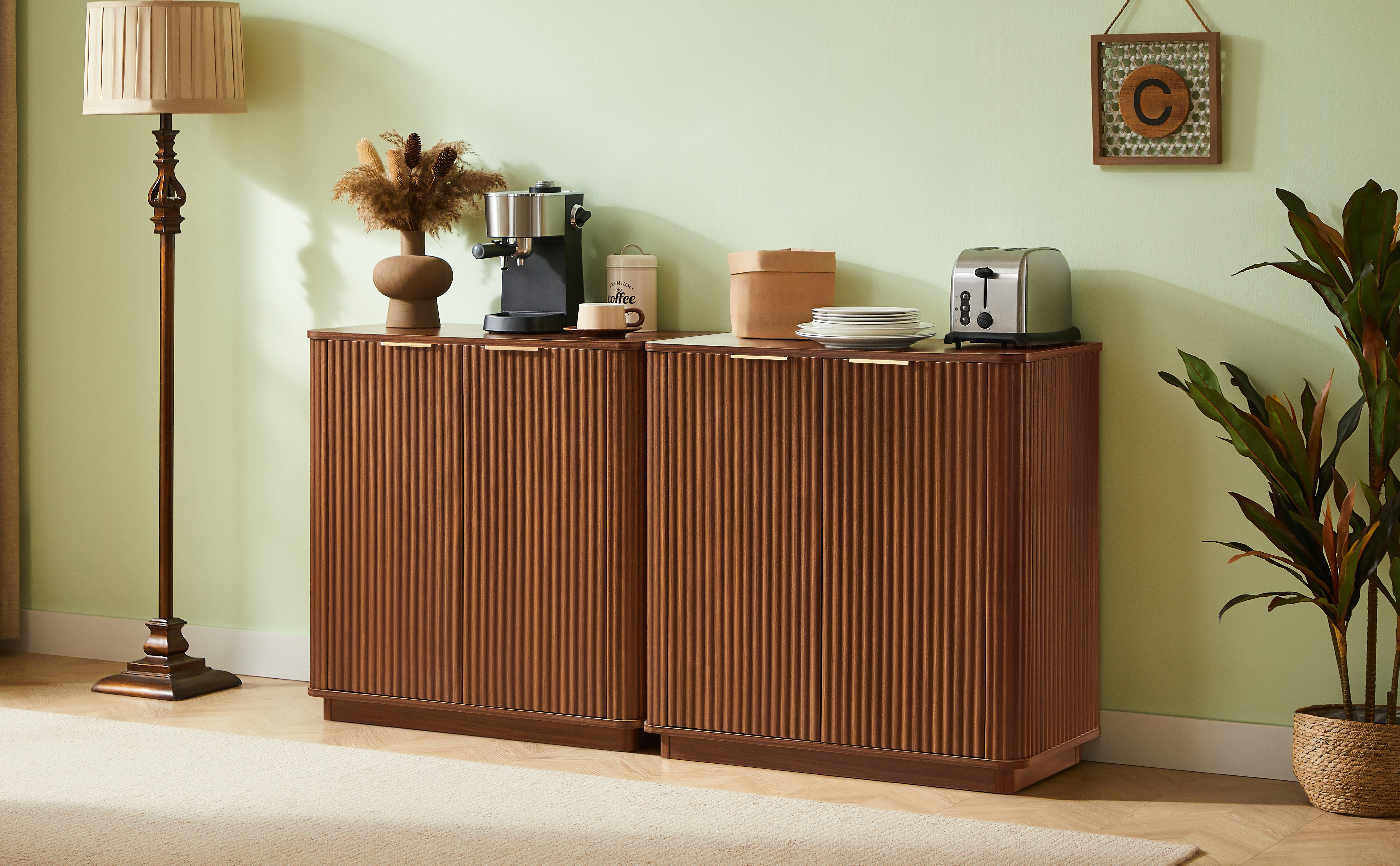 31.5  Buffet Cabinet Sideboard With Storage Curved Wave Design For Bedroom, Living Room, Hallway, Walnut,31.5 W X 15.75 D X 31.5 H.