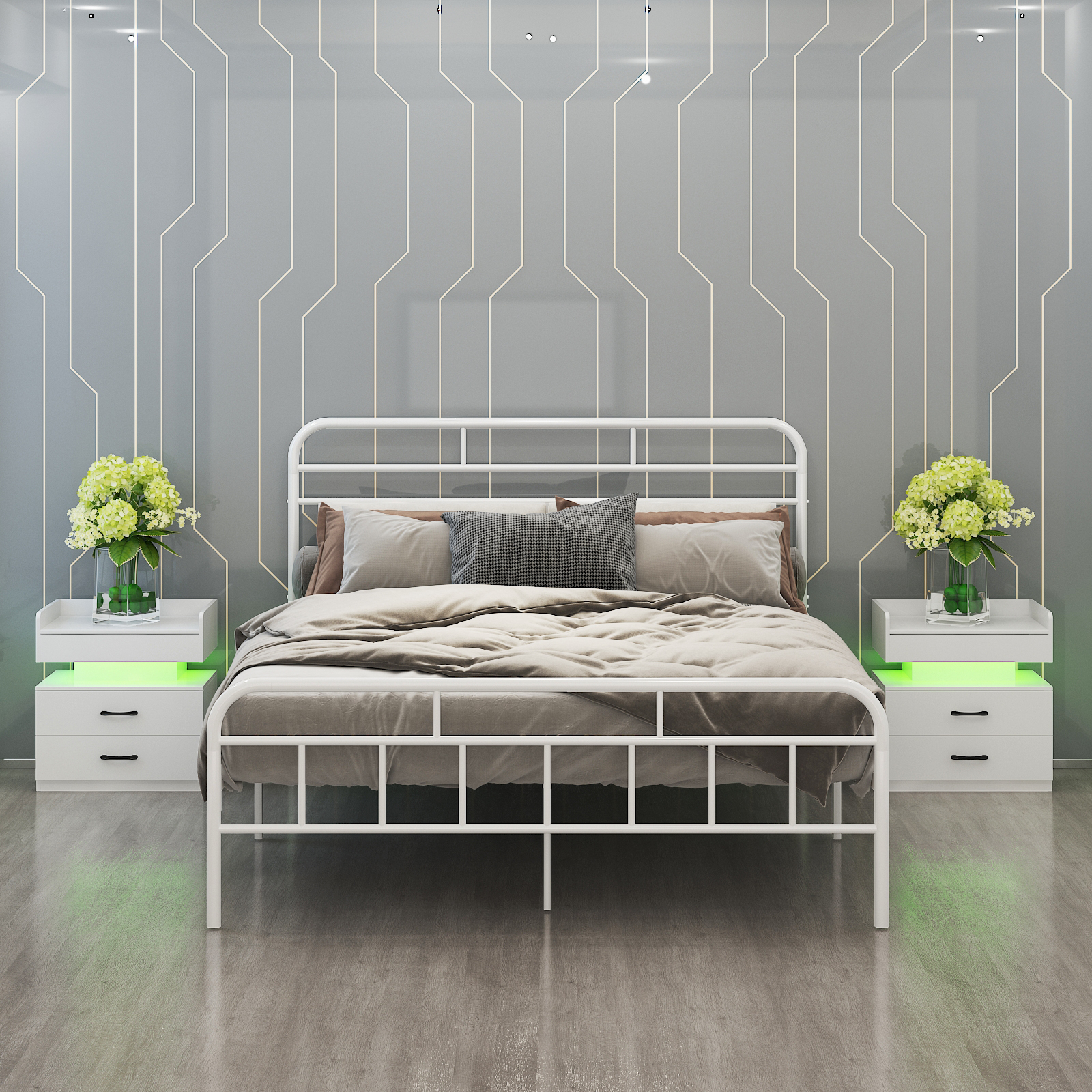 1 Set Nightstand With Adjustable LED Strip Light, 2-drawers, Large Storage Space, Suitable For Bedside Table, Coffee Table, Sofa Side Table Or End Table For Study Desk