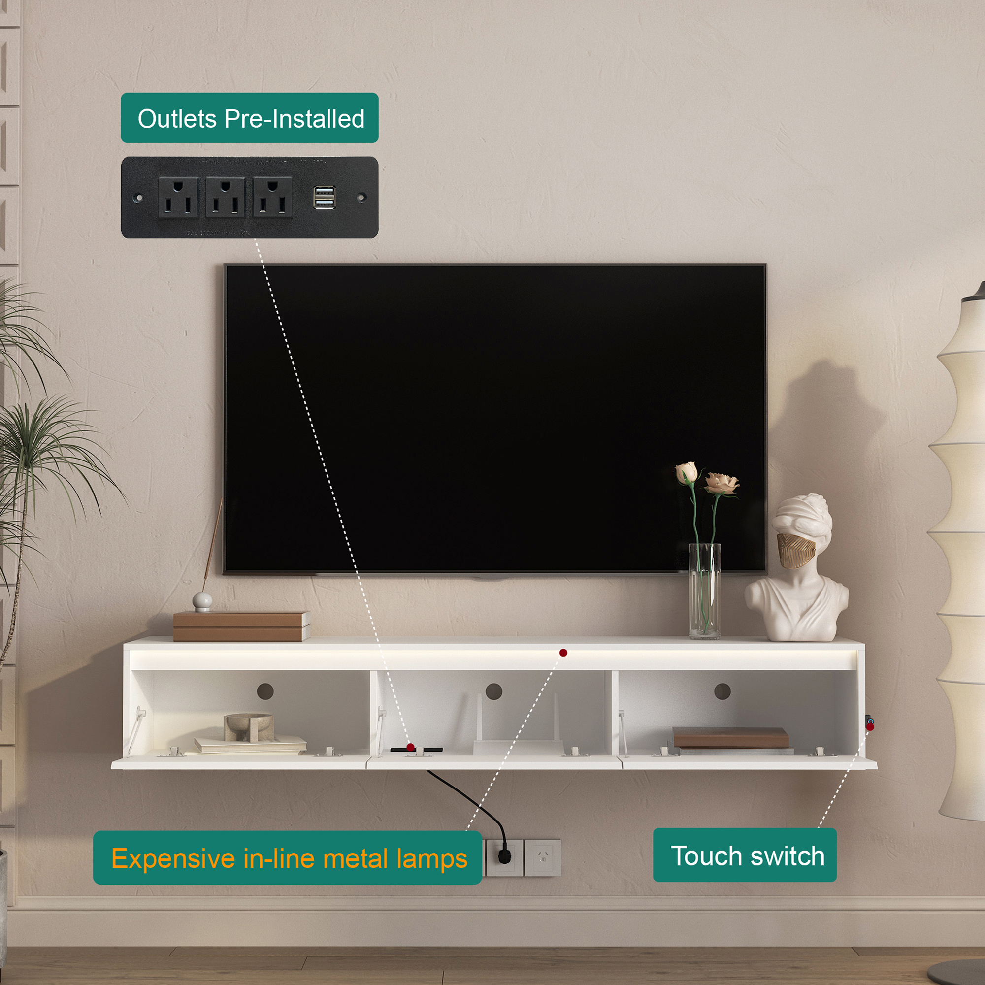 High Gloss Suspended Tv Cabinet Wall Mounted Floating Tv Shelf_voghion.com