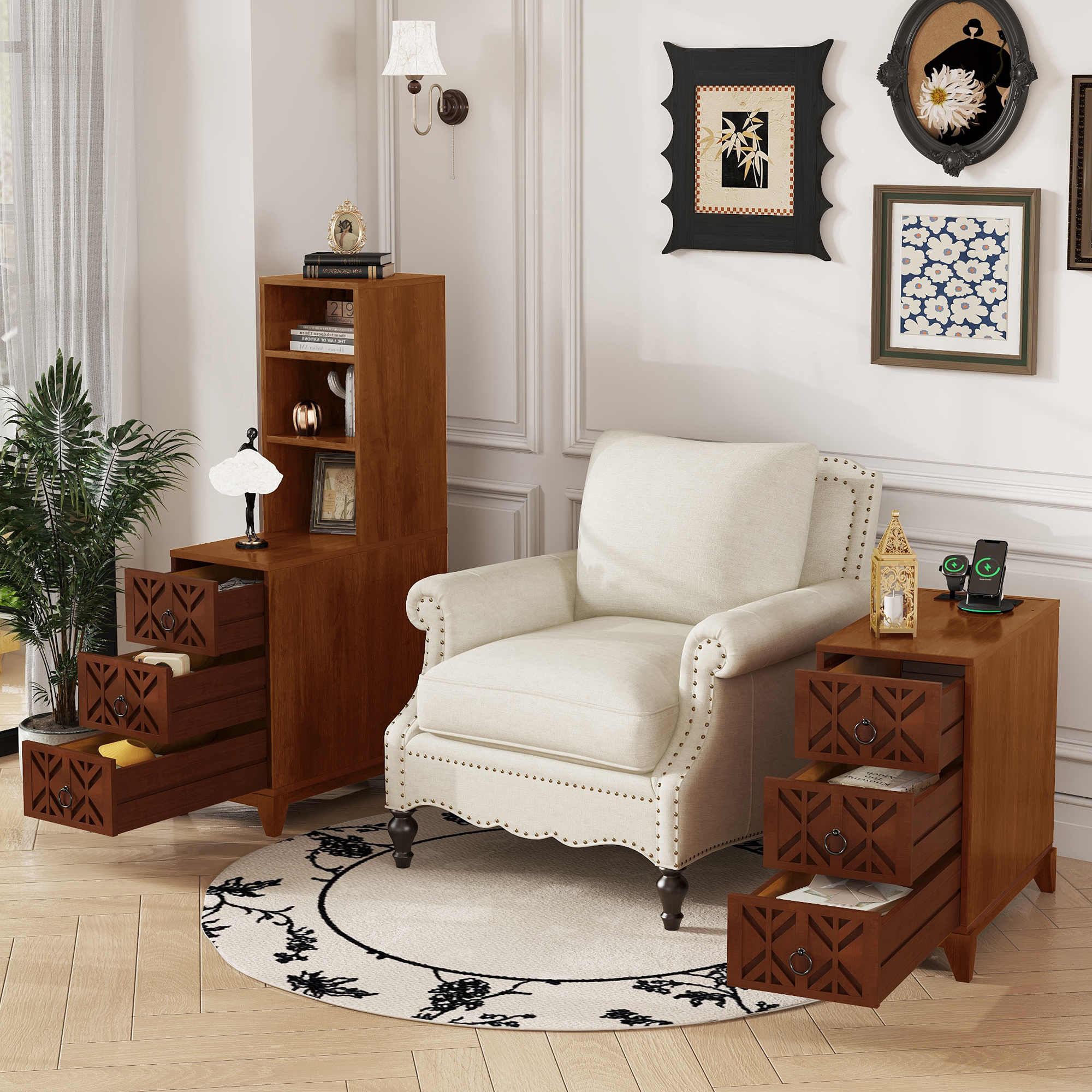 Wood End Table with Drawers, picture 3 of 5