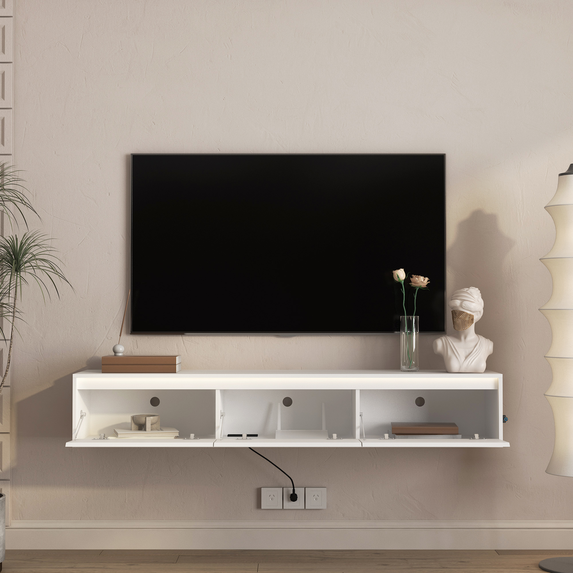 High Gloss Suspended Tv Cabinet Wall Mounted Floating Tv Shelf_voghion.com