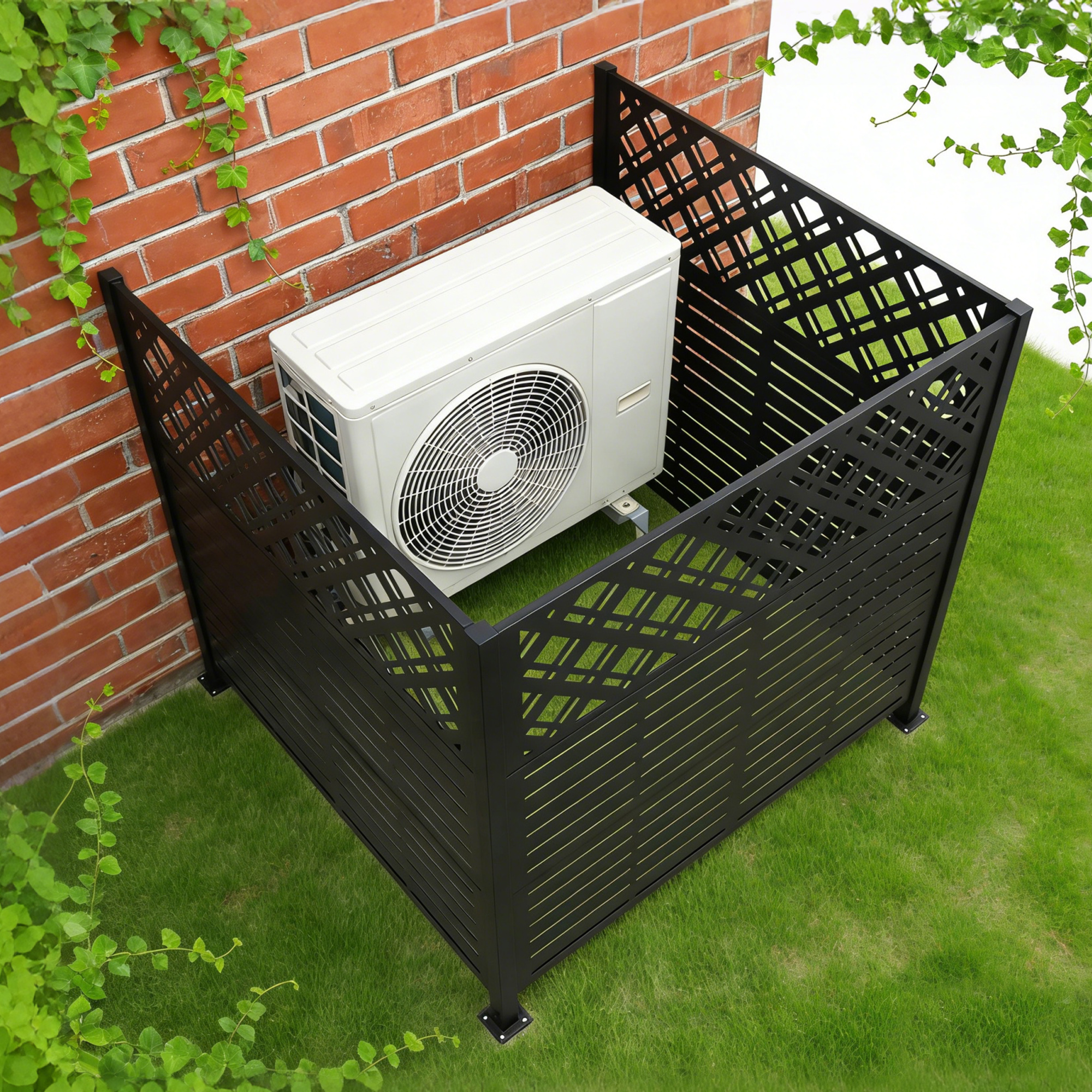 W48'' X H47.3'' X 2 Panels Metal Privacy Screen, Outdoor Privacy Panels, Trash Can Enclosure, Air Conditioner Fence, Pool Equipment Enclosure, Backyard Fencing, Rhombus Black