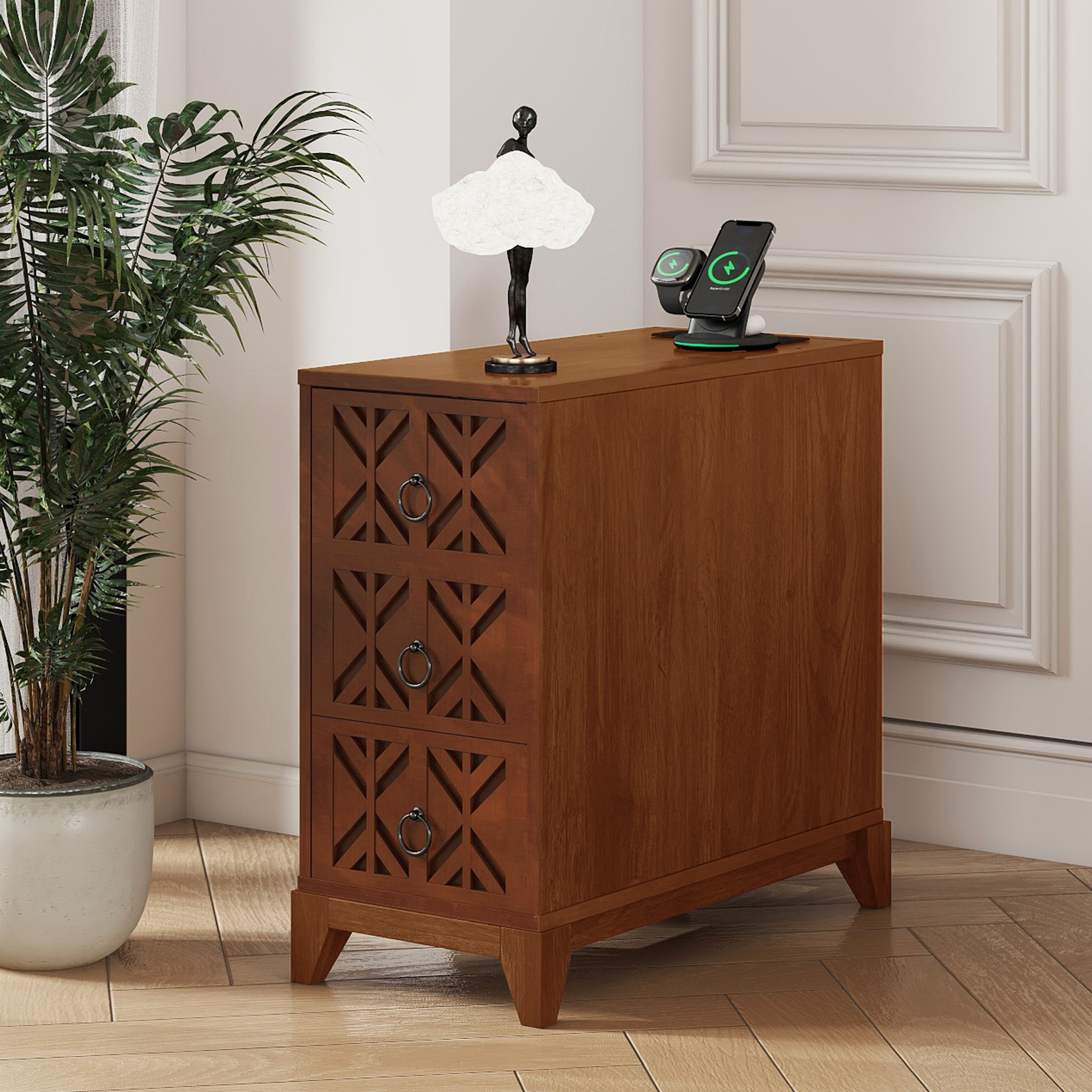 Wood End Table with Drawers