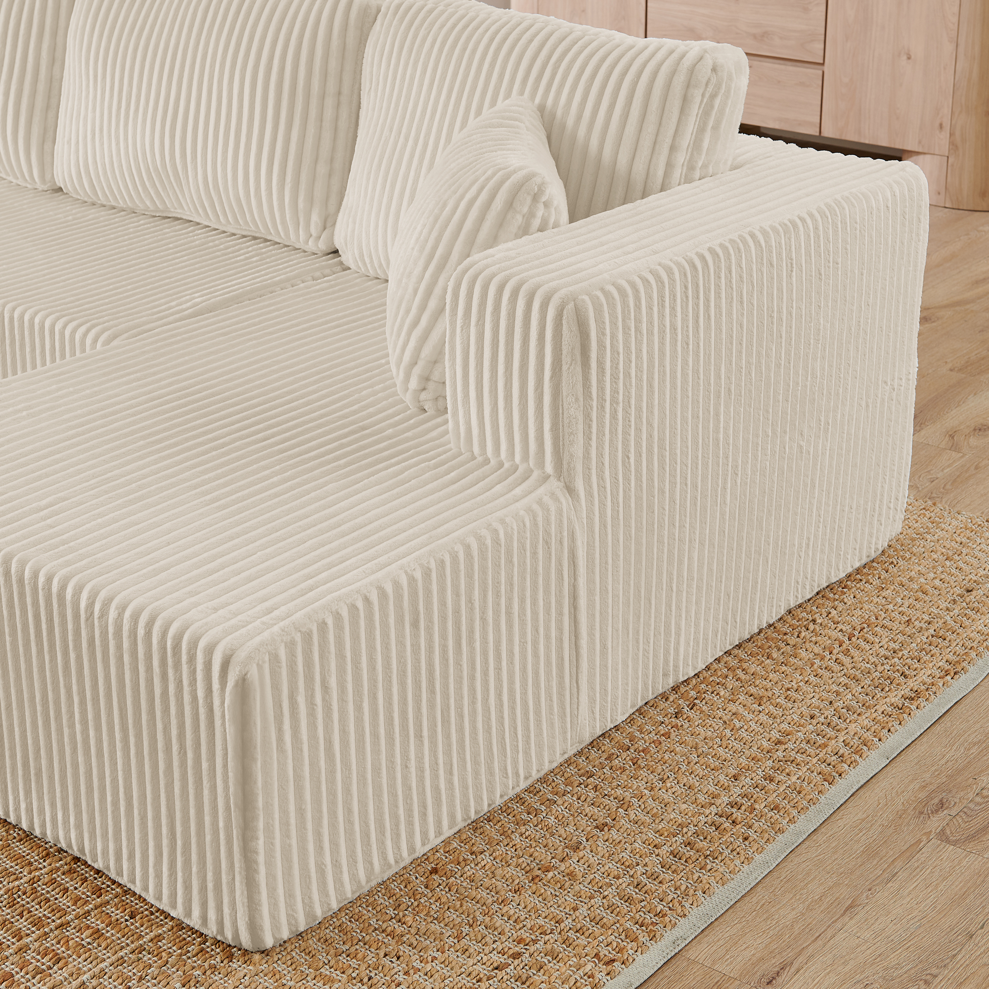 U Shape Modular Sectional Sofa, Compressed Sectional Sofa Modern Minimalist Style Corduroy Couch, Sleeper Sofa For Living Room, Bedroom, Comfy Compressed Sofa Couch Space-Efficient Design-beige