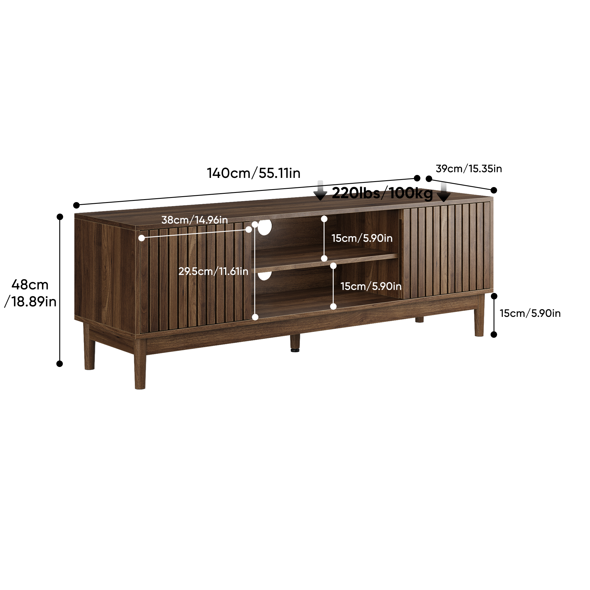 55-inch TV Stand, Mid-century Modern Style TV Stand Suitable For 55 65-inch TVs, Entertainment Center With Storage Space, Media Console For Living Room And Bedroom, Walnut Wood Color
